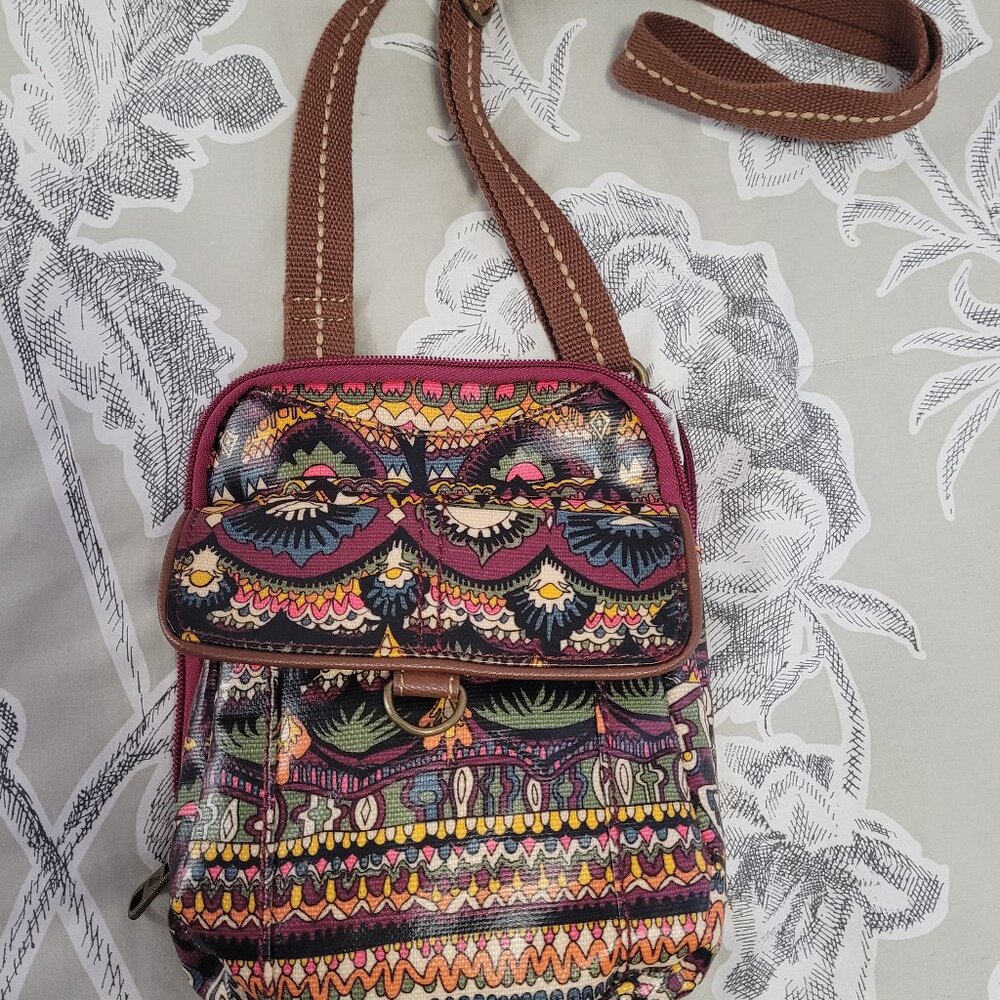 Sak Roots Cross Body/Shoulder Brown Multi-Color Boho Print Excellent Condition
